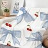 Blue Bow Cherry Fruit Throw Blanket Sunroom Patio Casual Spot Warm Blanket Living Room Guest Quarters Bedroom Presents