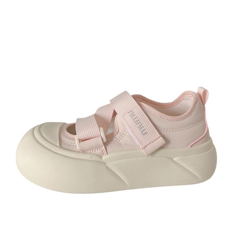 Little white shoes women's summer sandals Velcro bread shoes big head board shoes round head shallow mouth platform shoes