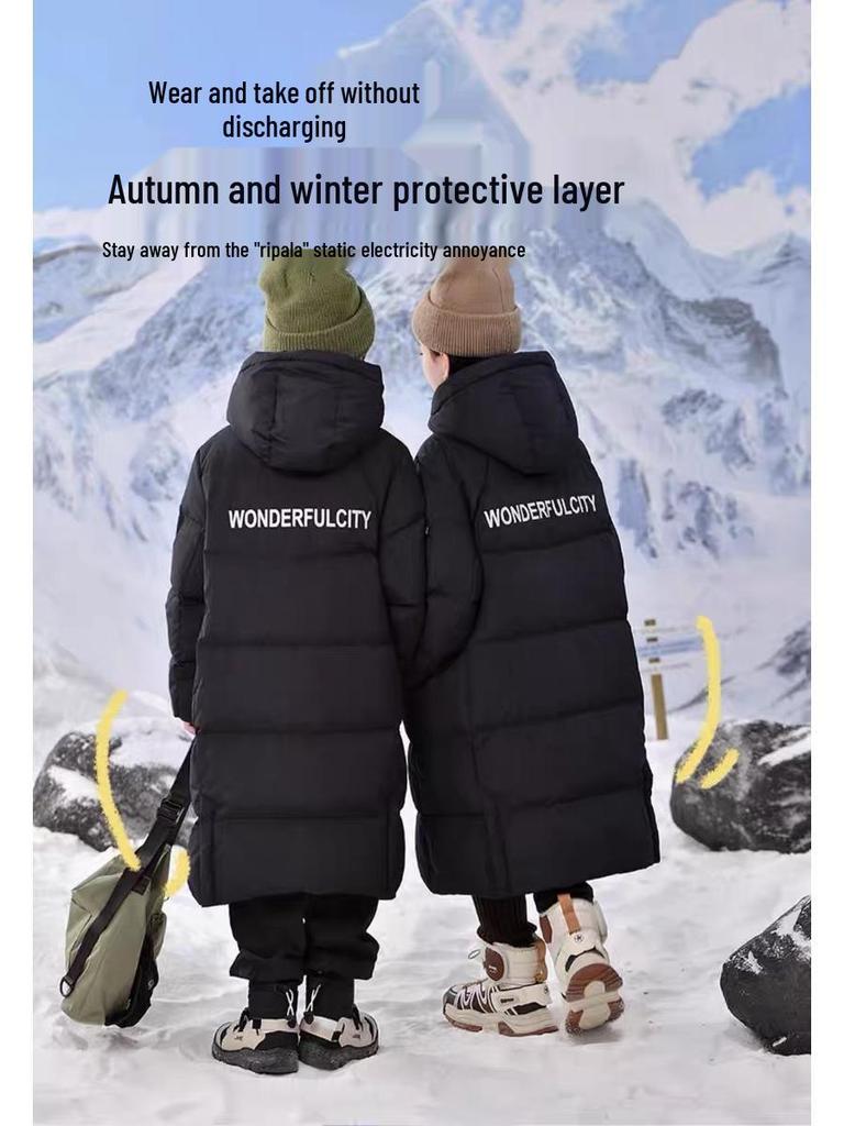 Doudoune Mi-longue au Genou 2025 pour Garçons et Filles - Manteau d'Hiver Épais, Chaud et Tendance Parent-Enfant