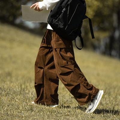 Cargohose im Retro-Stil für Herren, Übergröße, mit mehreren Taschen, einfarbig, Freizeitkleidung, Sporthose mit Kordelzug, High Street-Hose