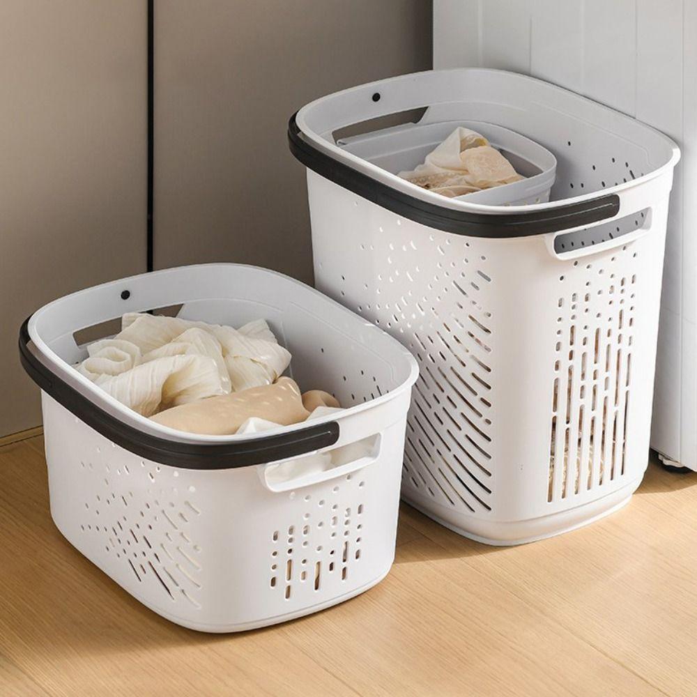 Large Capacity Dirty Clothes Basket with Handle Portable Bathroom Laundry Basket Hollow Storage Box Multifunction
