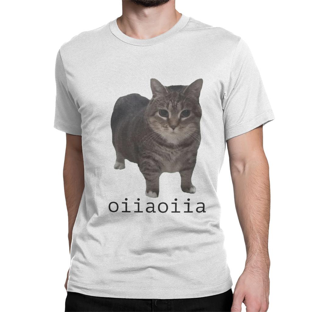 Brainrot Katze T-Shirts Herren 100% Baumwolle Lustiges T-Shirt Rundhals oiiaoiia Katze T-Shirts Kurzarm Kleidung 4XL 5XL 6XL