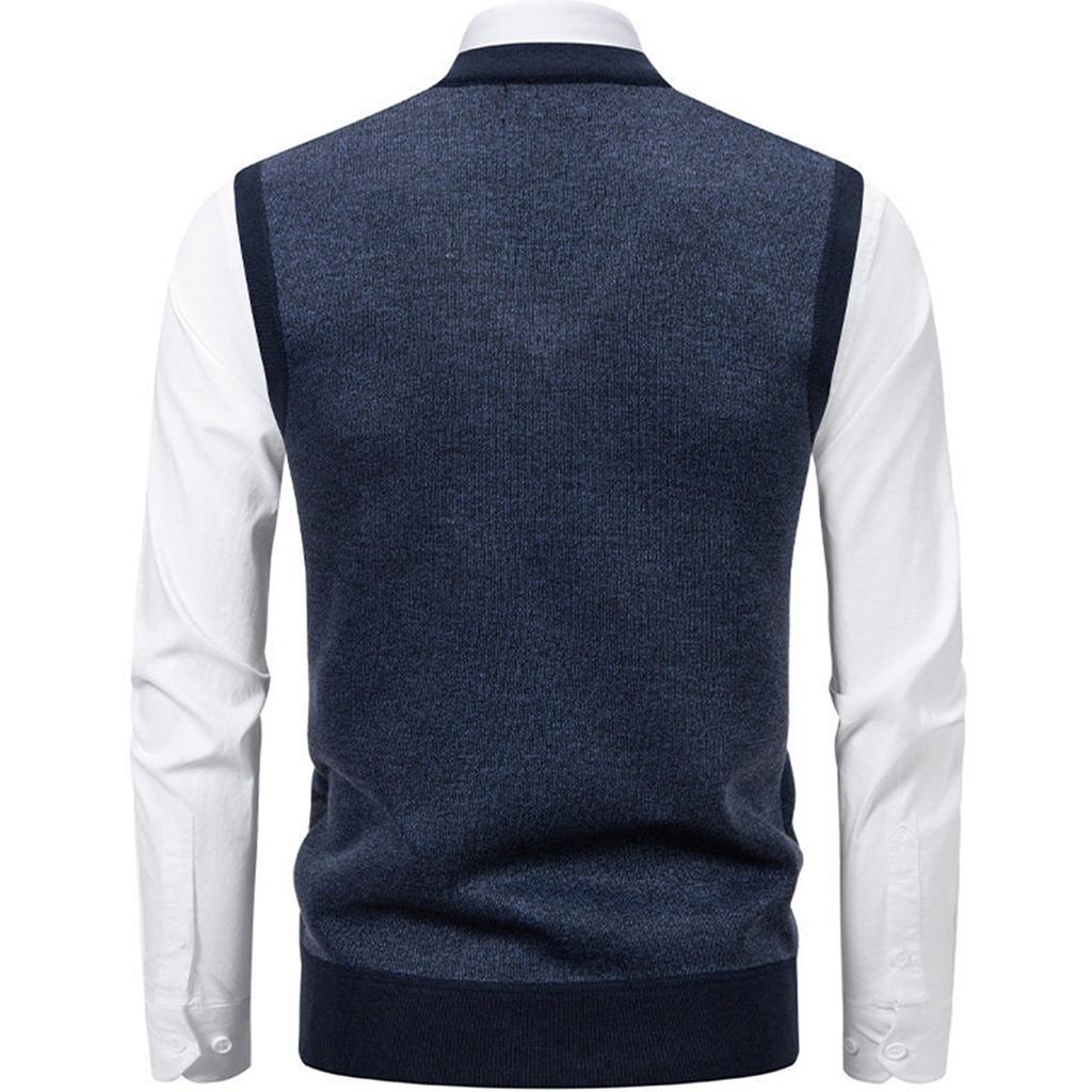 Men's Winter Fleece-Lined Plaid Vest, Pullover, Loose-Fitting Men's Sleeveless Sweater Vest