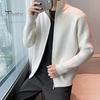 Men Sweater Coat Zipper Closure Knit Elastic Long Sleeves Stand Collar Outerwear Pure Color Casual Cardigan Daily Wear School Mid Length Jacket