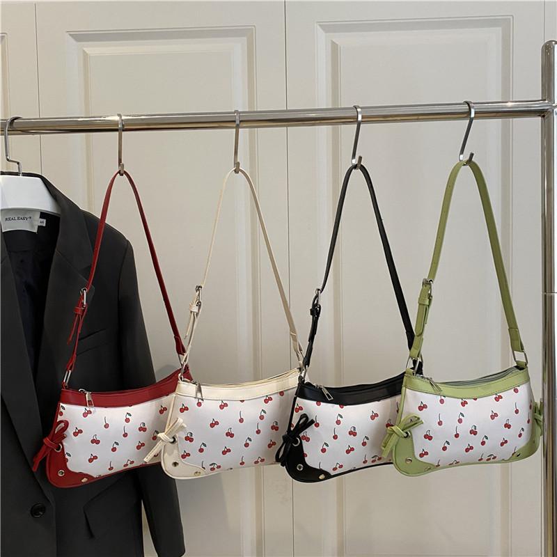 Lightweight Cherry Printed Commuter Underarm Bag Women's Foreign Style Advanced Texture Trendy Temperament Versatile Popular Shoulder Bag