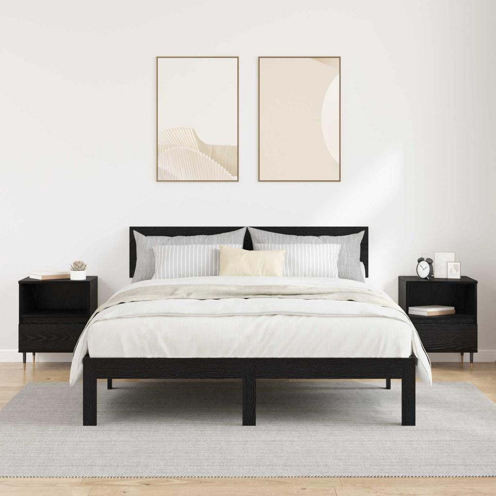 Nightstand Set of 2 Black Oak Effect 40 x 35 x 50 cm