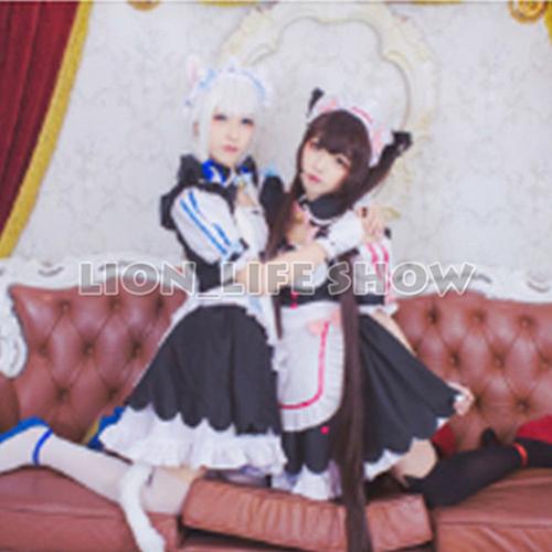 Biamoxer Womens NEKOPARA Chocola Vanilla Maid Cosplay Costume Sexy Cute Dress Full Set
