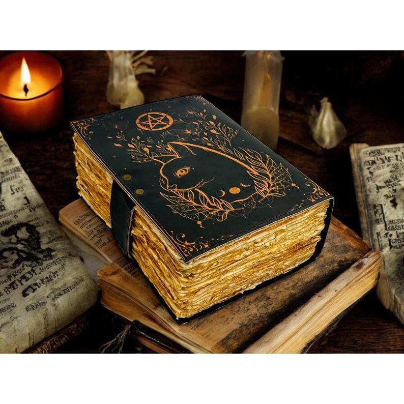 Grimoire Celtic Cat Book of shadow -Leather Journal- Blank Spell book - Witch Wiccan Notebook Journal for Women Christmas Gifts