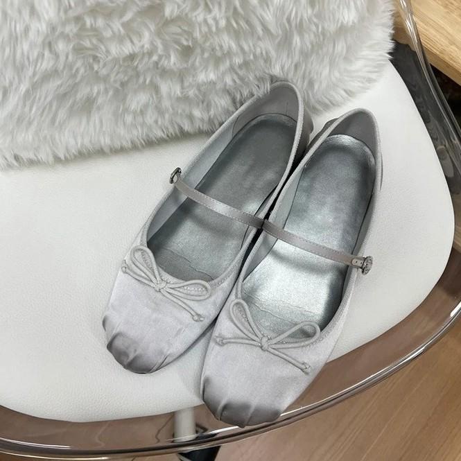 Schafsleder Edition~ Schleife Ballerinas Sanfter Feenwind Ein Pedal Flache Schuhe Silber Mary Jane Einzelne Schuhe Damen