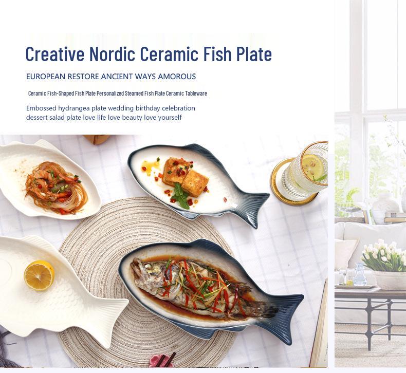 Nordic Ceramic Fish Dinner Plate - Creative Vegetable & Fish Serving Dish for Household Use