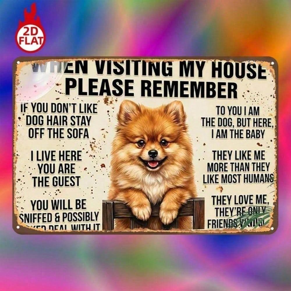 1pc Pomeranian House Rules Metal Sign 8x12in, Funny Pet Wall Art, Playful Dog Decor for Home Bar Garage
