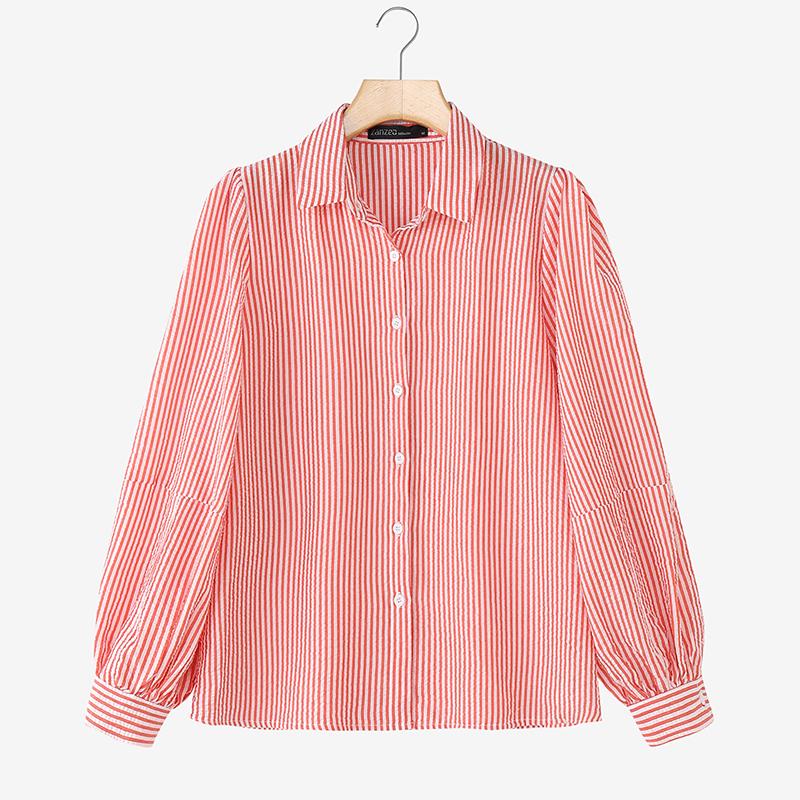 

ZANZEA Женская повседневная блузка в полоску с отложным воротником, свободного кроя, с длинным рукавом 5XL красный