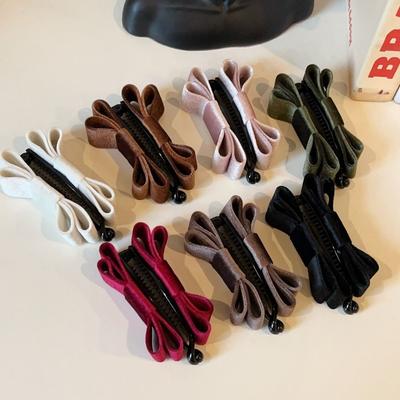 Cloth Red Velvet Bow Hair Clip Hair Clips Black Bowknot Banana Clip Korean Style Vintage Bow Vertical Clip Autumn and Winter