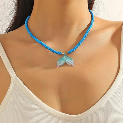 Beach Ocean Wind Jewelry Fish Tail Shell Pendant Necklace Versatile Rice Bead Beaded Necklace