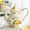 European Ceramics Coffee Cup and Saucer Elegant Lemon Pattern European Style Teapot Coffee Mug with Dessert Spoon Gift for Mom