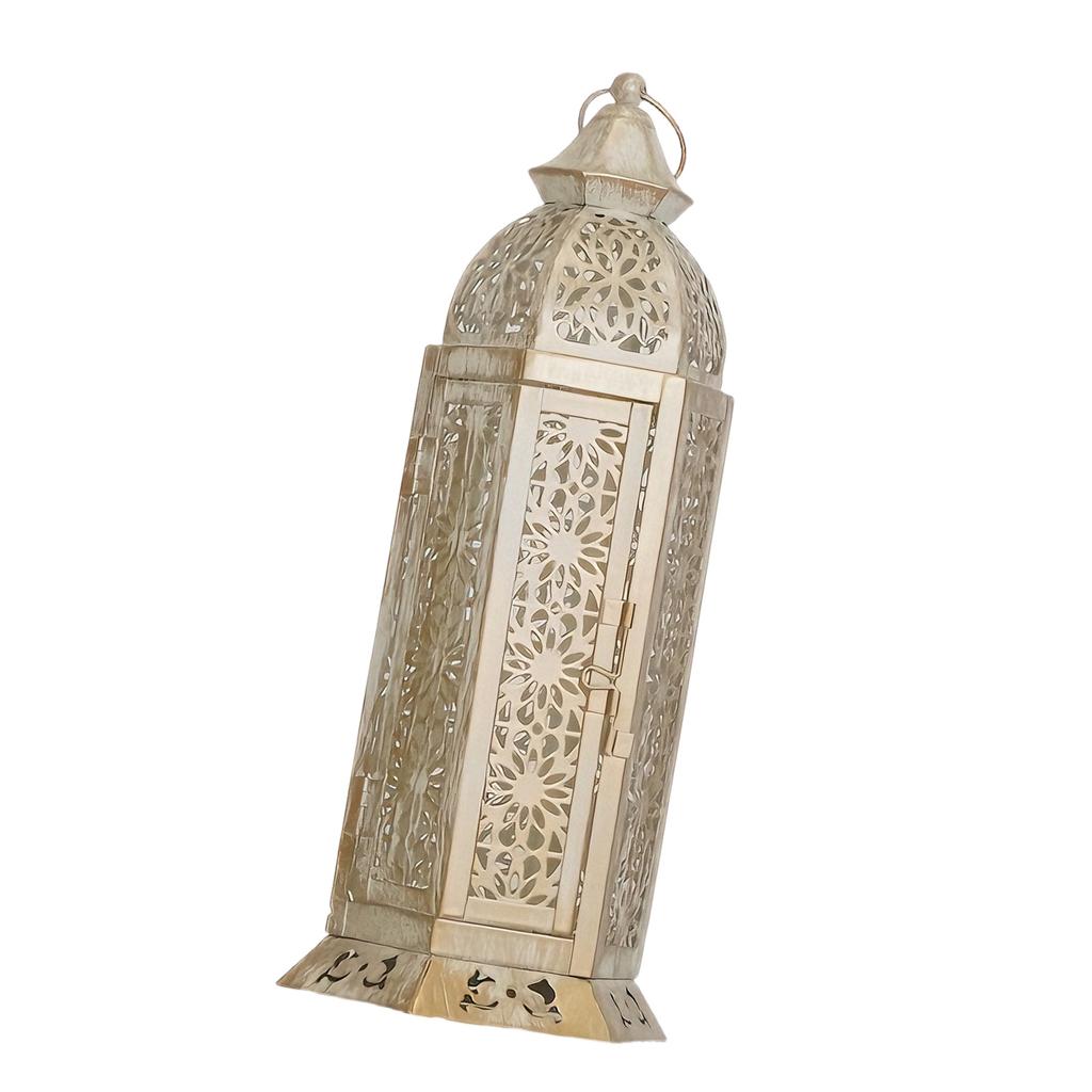 Middle Eastern Iron Candle Stand Removable Door Feature for Quick Candle Change Desk Display Ornament