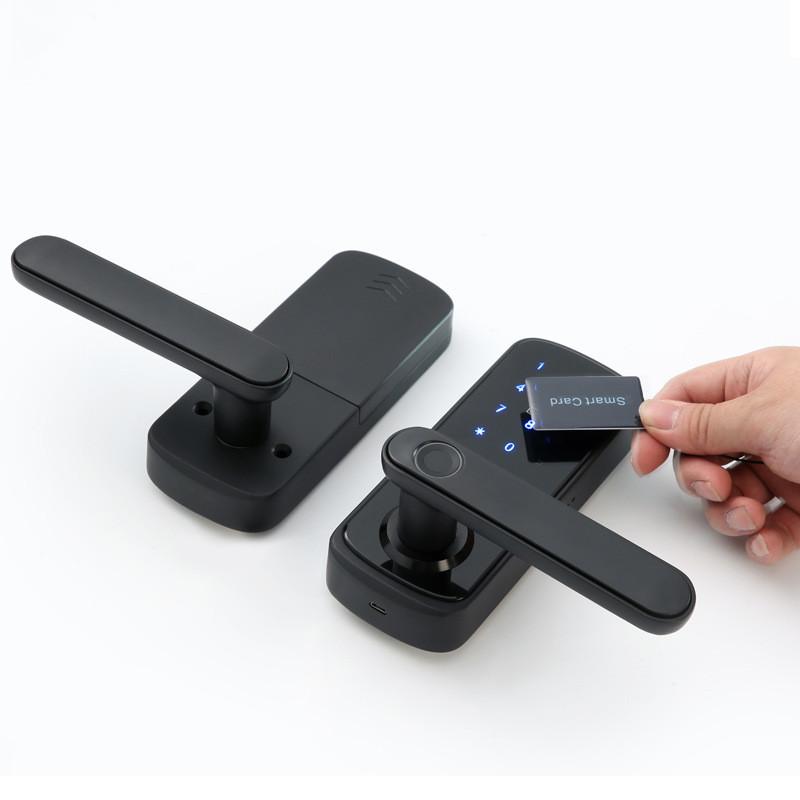 Одноязычный отпечаток пальца Замок Удаленный пароль Алюминиевый дверной замок WIFI Bluetooth Умный замок чёрный