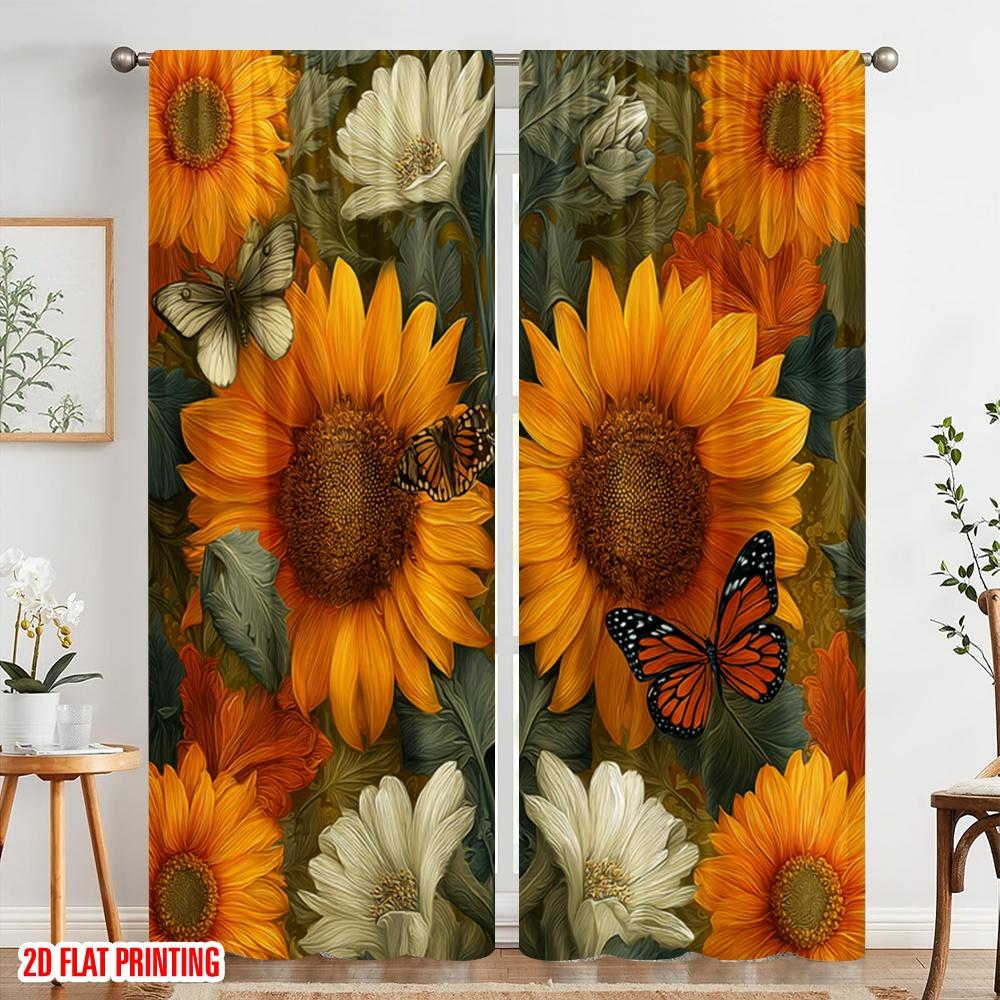 2pcs,2D plane printing Curtain Popular Blossom Symphony(1) Polyester Woven (without rod) Decorations Outdoor for Various Rooms,
