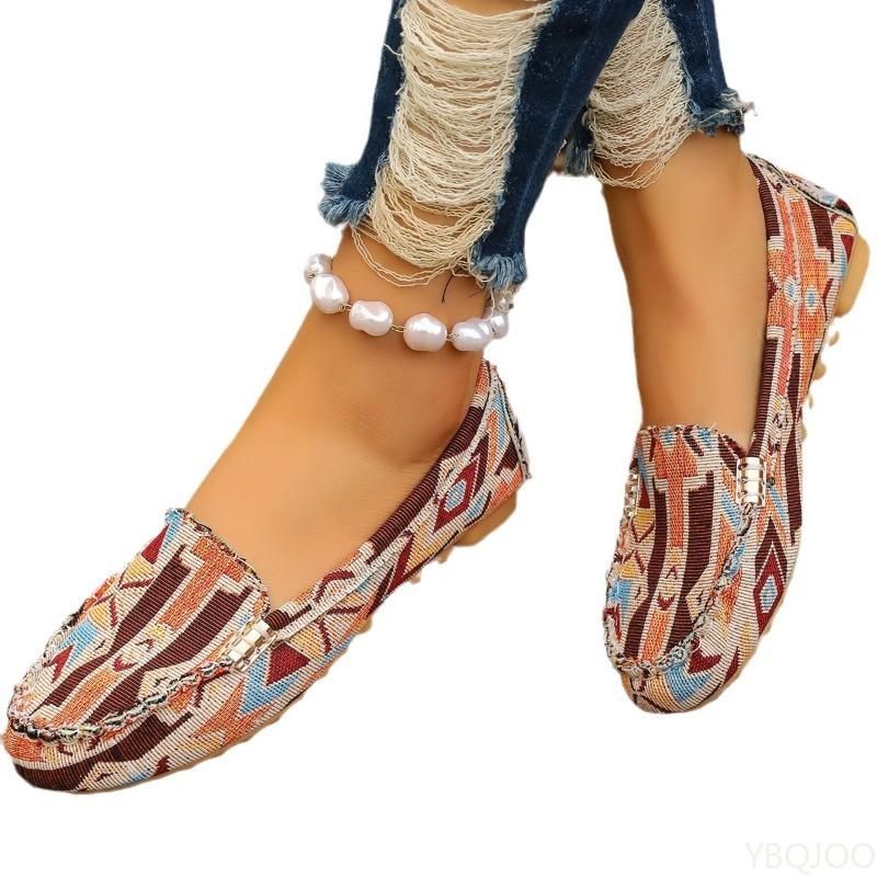 Fashion Color Blocked Floral Fabric Lazy Flat Shoes Shallow Comfortable Spring Summer New Casual Daily Commuting Single Shoes