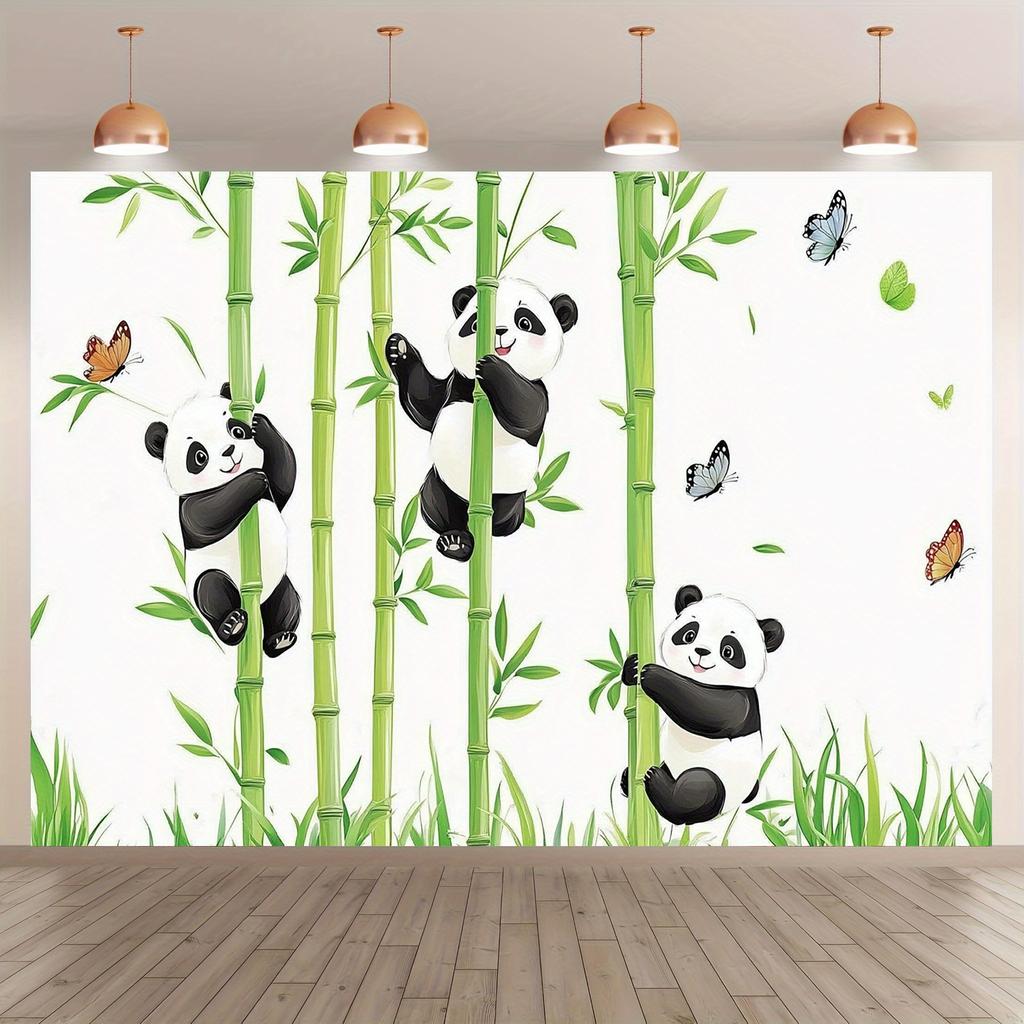 1pc Cute Panda Climbing Bamboo Wall Polyester Banner  Suitable for Home Decoration  Parties  Gender Revelation  Birthdays