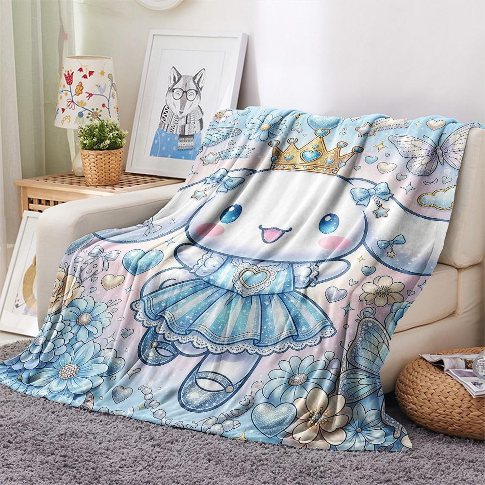 1PC Cinnamoroll Print Flannel Blanket, High Quality All Seasons, Home Decor, Warmth and Comfort, Perfect for Christmas Gifts