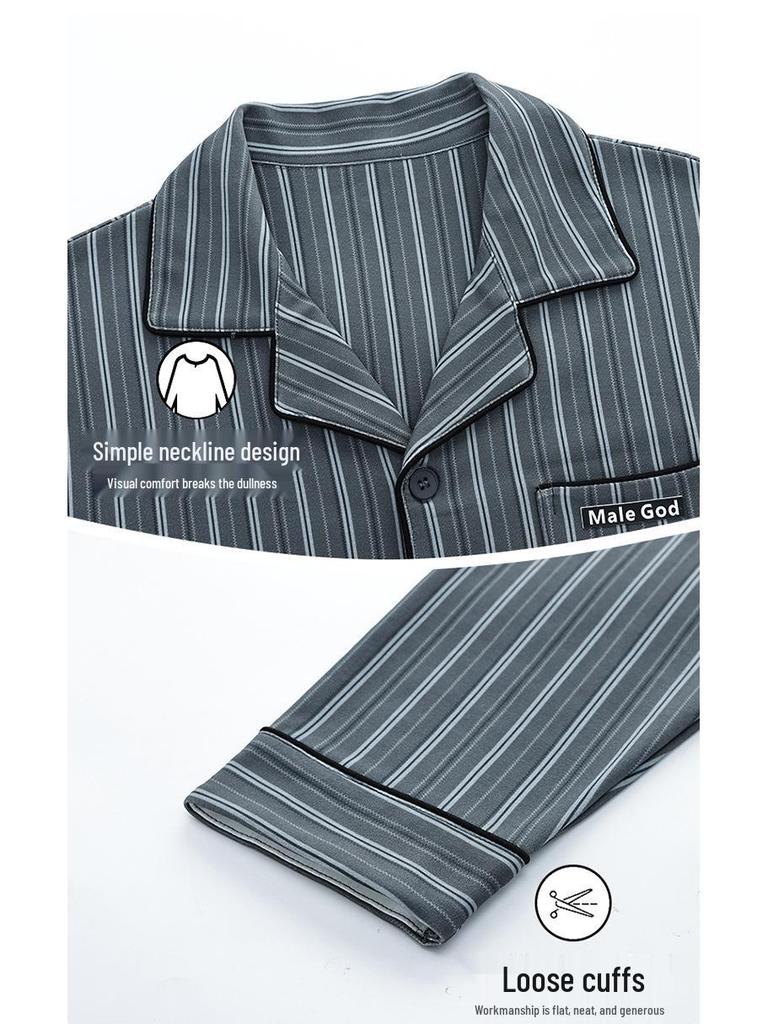 Męska bawełniana piżama - Nowość 2025, kardigan z długim rękawem, luźny krój, plus size, do noszenia wiosną i jesienią, do wewnątrz/na zewnątrz