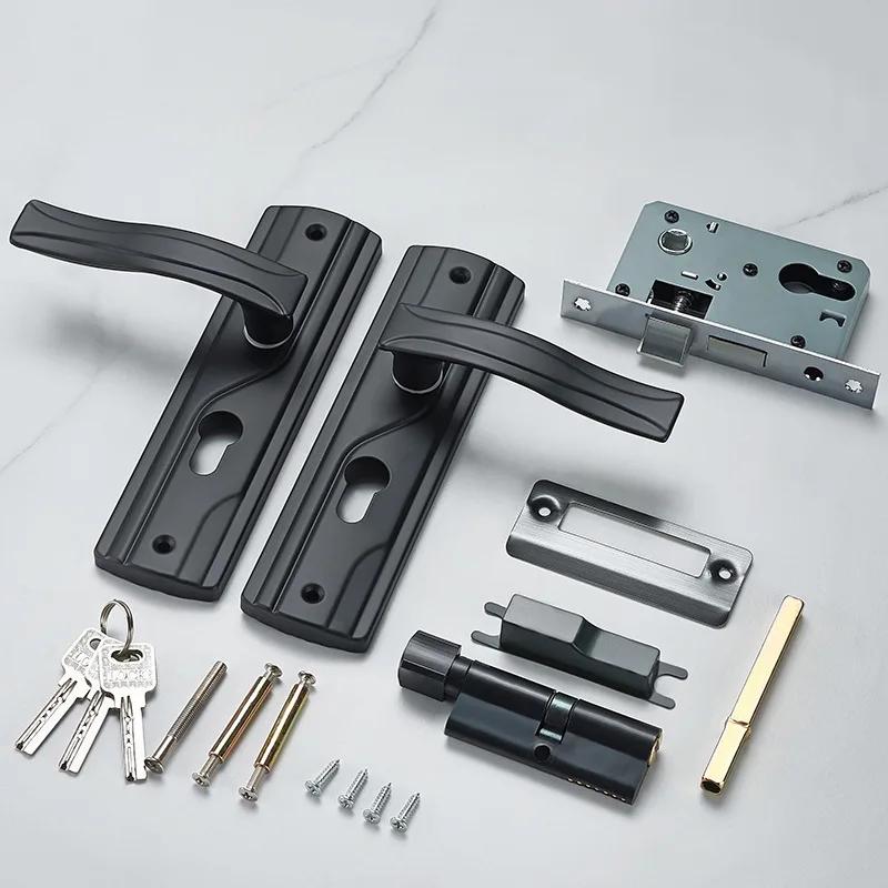 Door Handle Lock Manganese Steel Silent Bearing Universal Door Lever Lock Set with Keys for Home Bedroom Black