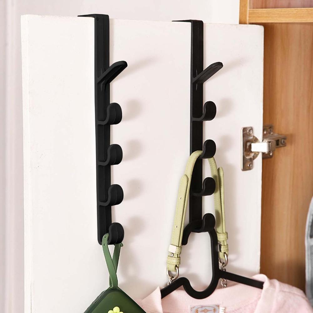 1pc Over-Door Plastic Organizer Rack with 6 Hooks–Bedroom Clothes & Bag Hanger, Purse Holder–Space Saving Home Storage Solution