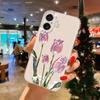 Pink Tulip Floral Pattern Transparent Phone Case Suitable for iPhone 17 16 15 14 13 12 11 Pro/Max/Plus Anti Drop and Shockproof