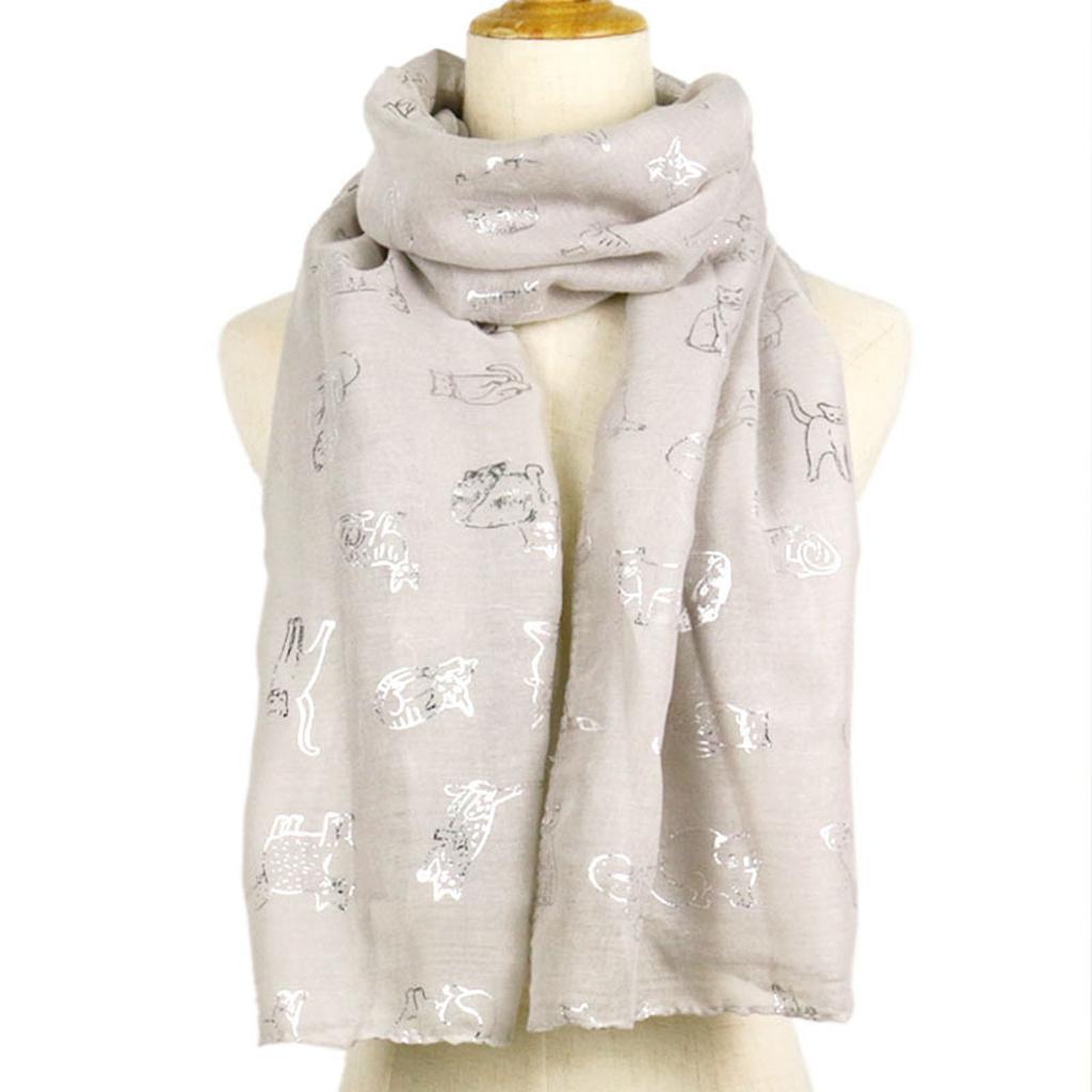 Women Fashion Cat Foil Printed Scarf Wrap Silk Shawl Travel Scarves