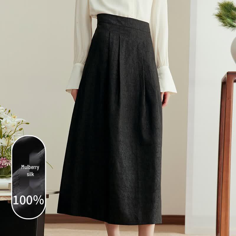 Snowforte New Chinese Style Mulberry Silk Mid-length Skirt L