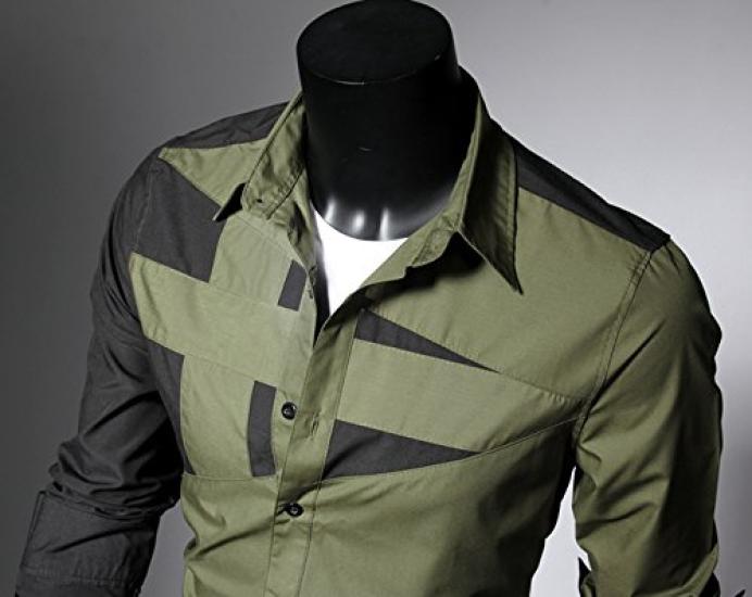 Casual Long Geometric Slim Cut and Green and Dress Salon LEON Student Coordination Green and (SGL Collection) Men's Shirt, Sleeve, Design,