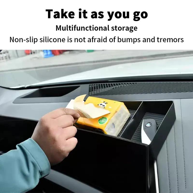 for 2025 2026 BMW X3 G45 Car armrest box storage box Accessories Storage box behind the screen Flannel ABS