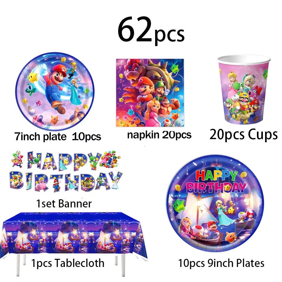 Super Mario Birthday Party SuppliesSet-Theme Inclusive Balloons Cake Topper BannerTableware Paper Plates & Napkins for Christmas