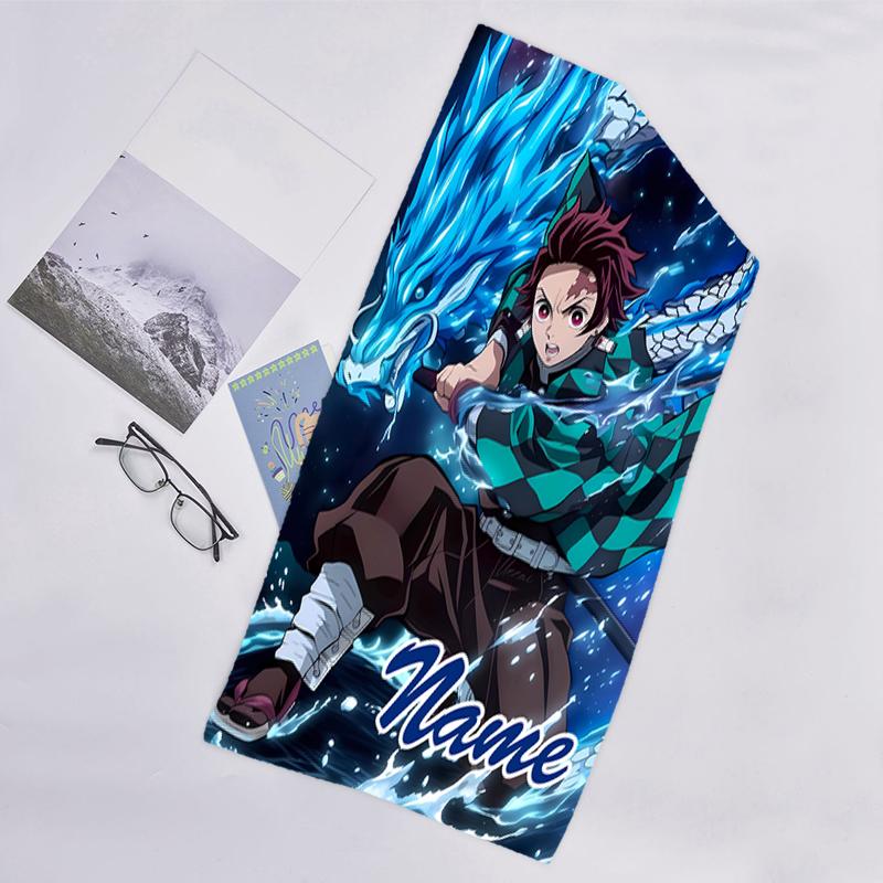 1pc Demon Slayer1 Beach Towel with Custom Name, Beach/Swimming/Bath/Picnic/Camping Towel, Suitable for Seaside Beaches