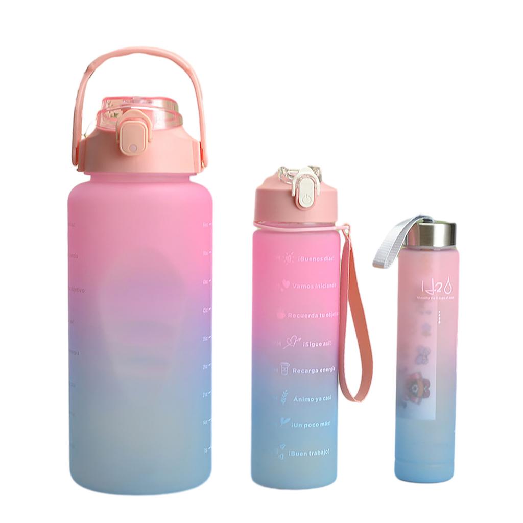 2L Gradient Plastic Sports Water Bottle 3 Piece Set Large Capacity Dual Drink Cup for Gym Travel