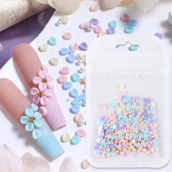 1 Set Flower Petal Nail Art Charm 3D Resin Floral Petal Golden Beads DIY