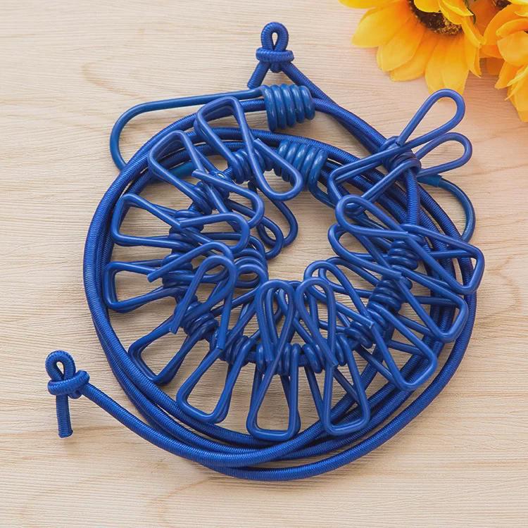 Indoor/Outdoor Clothesline with Clips - Portable Drying Rope for Clothes and Quilts