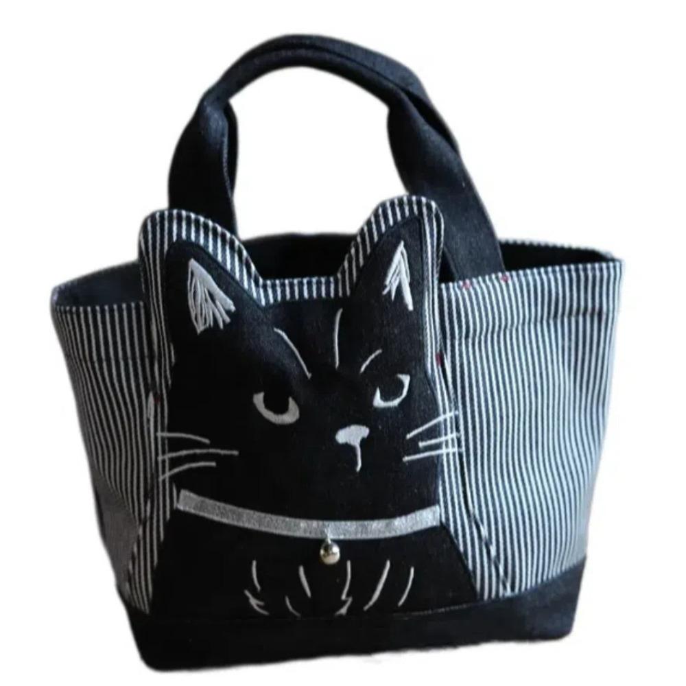 Large Capacity Top-Handle Tutoring Bag Cartoon Canvas School Bag Cat Tote Handbags  Students
