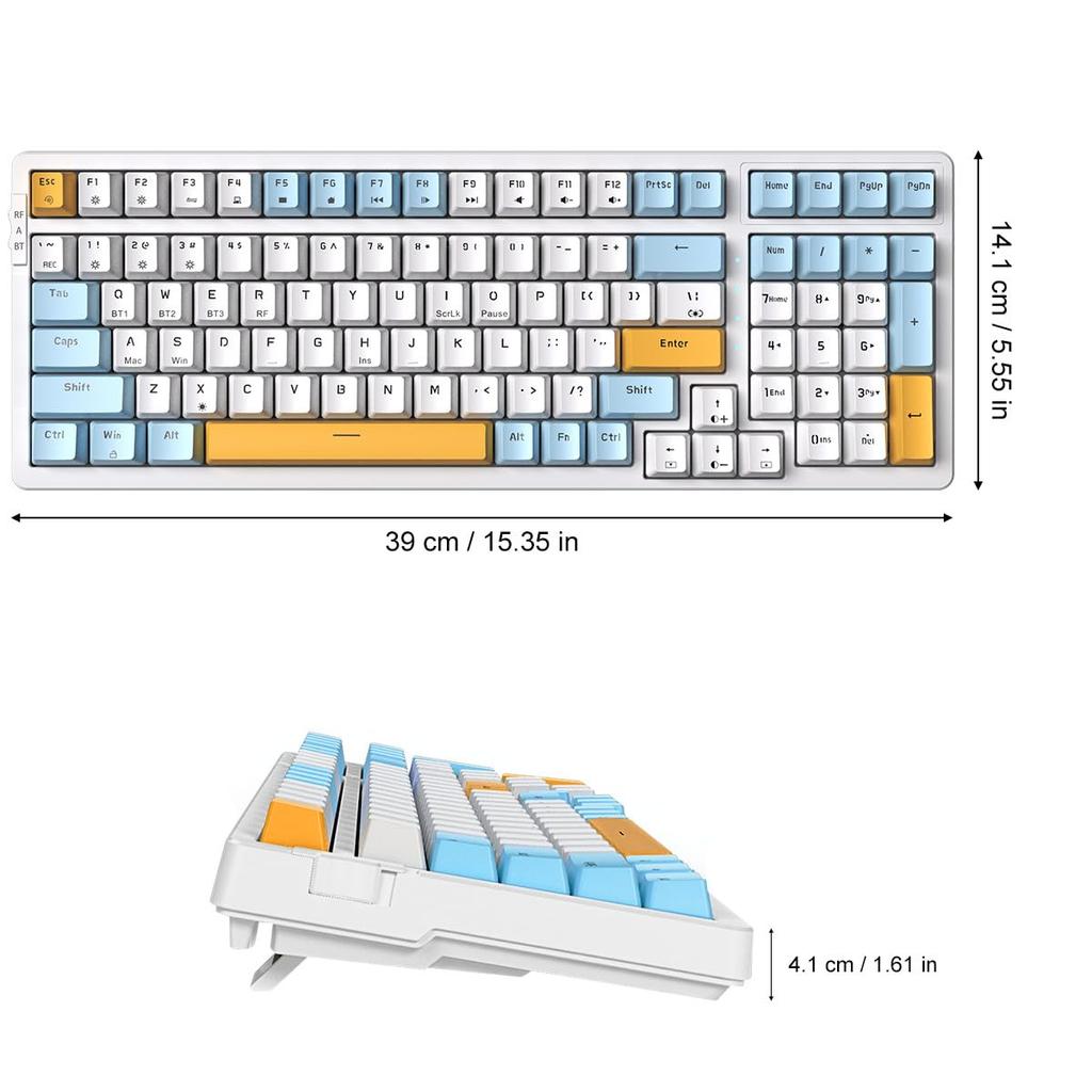 Merdia Mechanical 100 Independent Key LED English ABS for Mac White Blue Yellow Keyboard, Type-C Wired, 2.4G, Keys, Switches, Backlight, Layout,