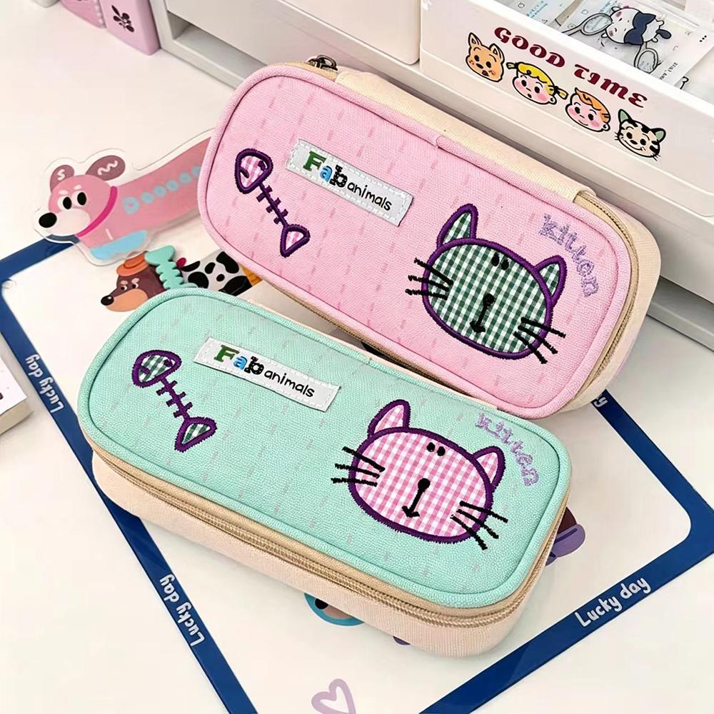 Cartoon Phoebe Cat Pen Case, Ins High Beauty Embroidered Stationery Box, Student Large Capacity Neutral Pen Set Storage Bag