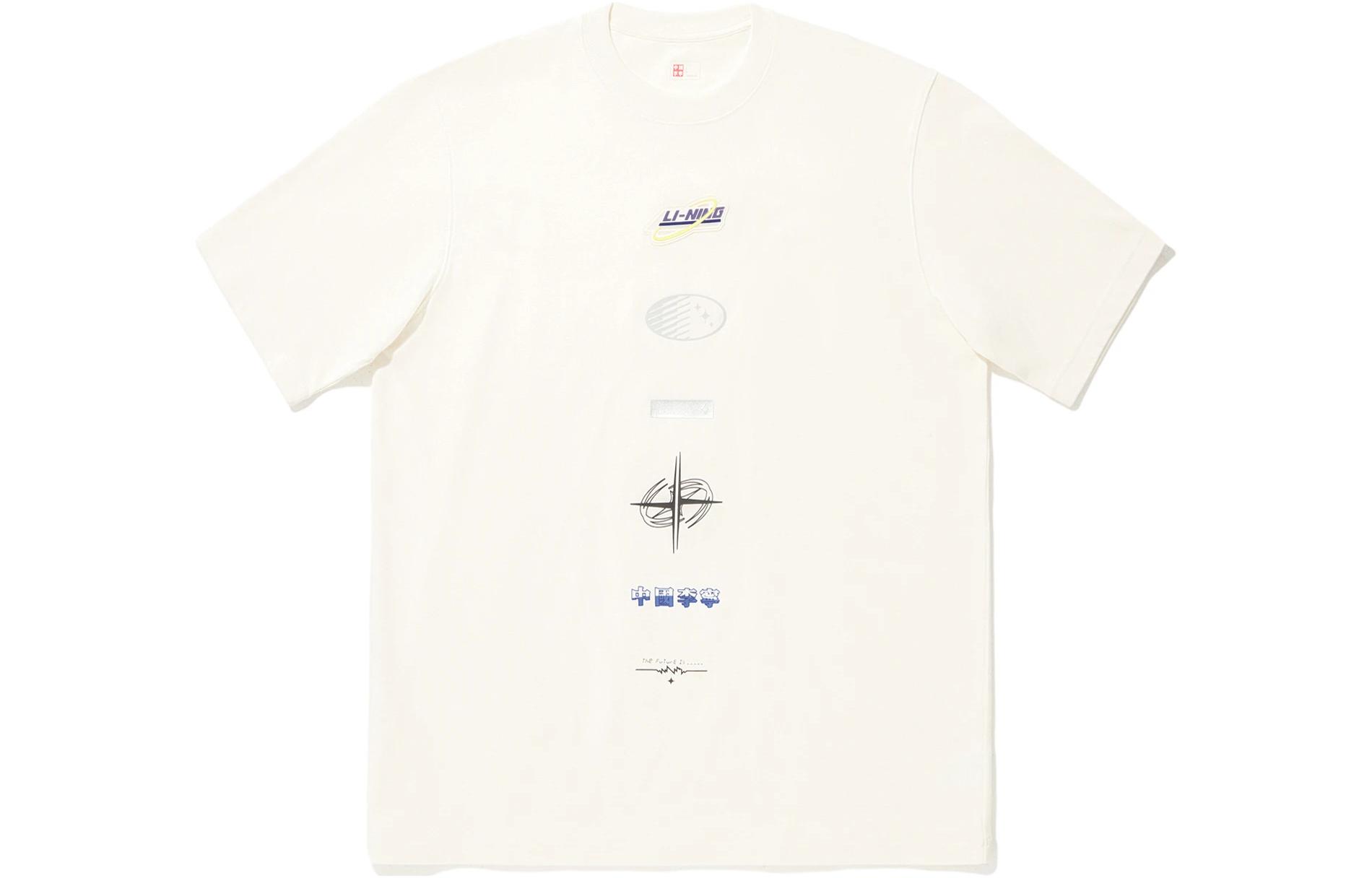 Li Ning T Shirts Unisex Ecru Crew Neck Moderate Straight Fit AHSU239-1 XL