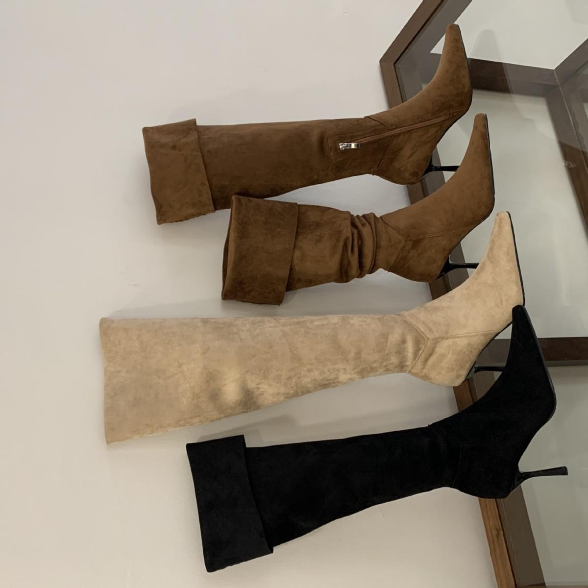 

Over-knee boots women s 2025 autumn and winter new suede tall elastic pointed thin boots thin heel two wear stacking boots 35