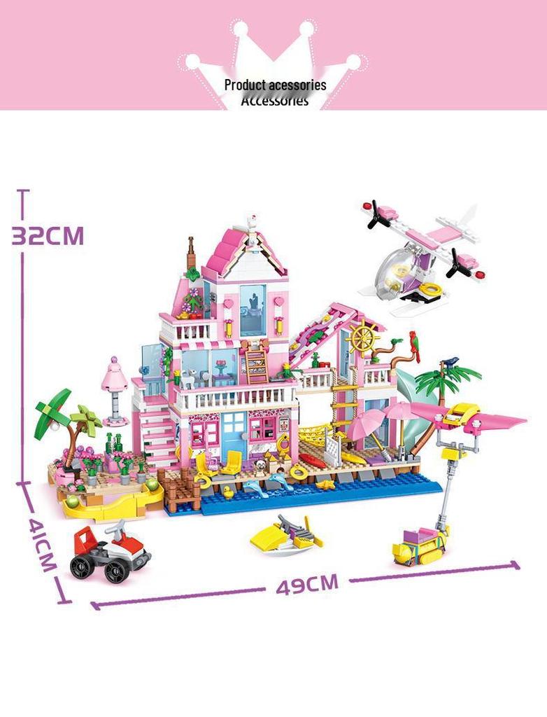 New Girls' Pink Princess Castle Treehouse Building Blocks Model
