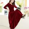 2025 New Autumn/Winter Plus Size Velvet Dress Long Sleeved, V Neck, Big Swing Gown for Evening Parties and Banquets