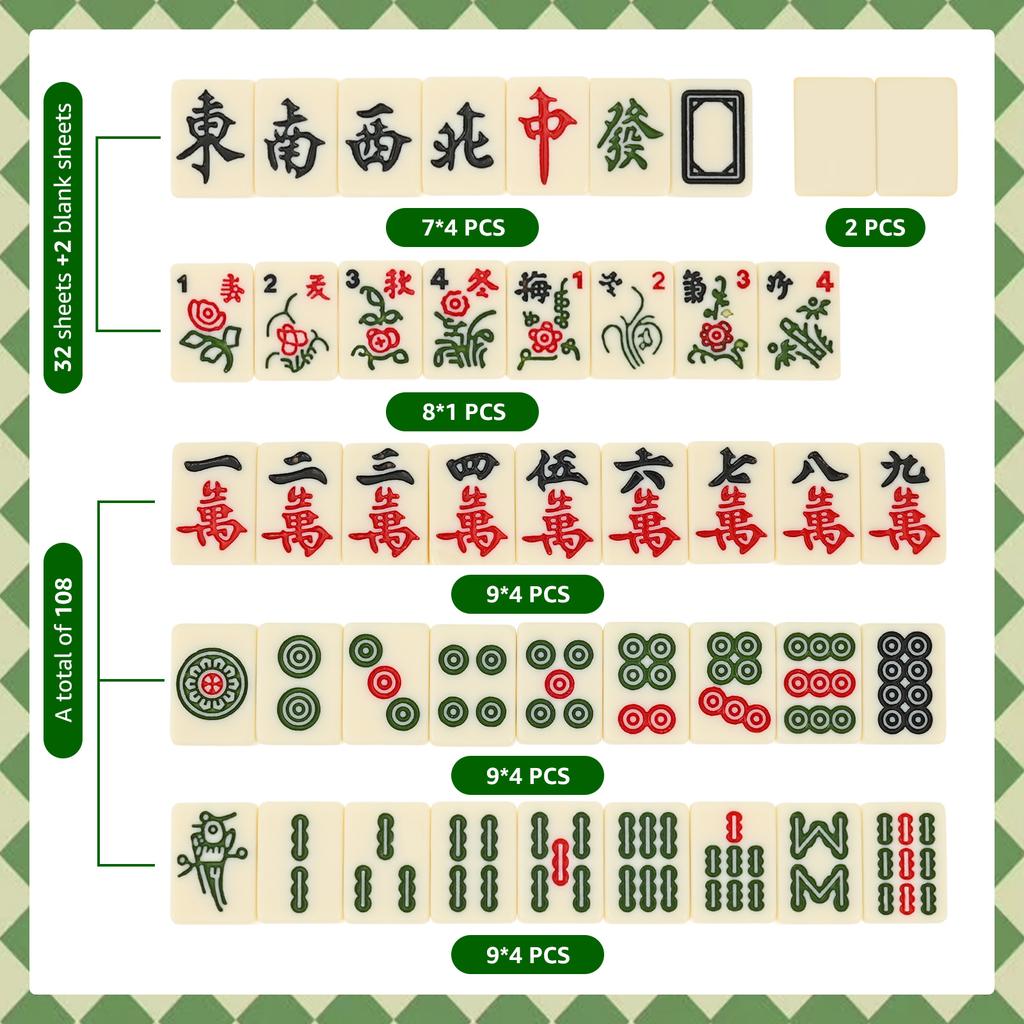 Mini Chinese Mahjong Set Travel Portable Mahjong Chinese Traditional Board Game for Beginners Family Party Games Christmas Gift