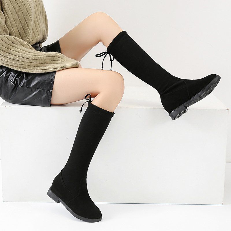 Boots Women 2025 New Fleece Inner Height Increase Medium Boots Knight Boots Frosted Sleeve Warm Student Red Boots