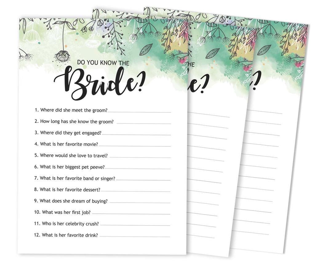 Inkdotpot Bridal Wedding Shower Bachelorette Party Bulk Blank Square Fill In Gift Ideas 50A  Greenery