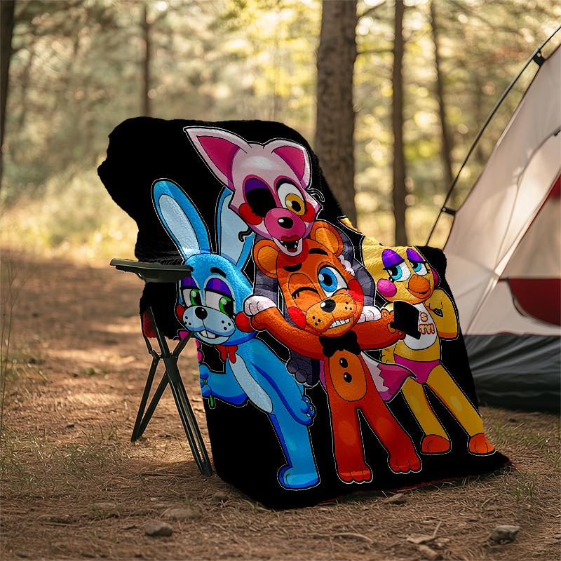 1pc Freddy bear1 Theme Blanket - Digital Print, Polyester, Cozy for All Seasons, Perfect for Outdoor, Camping, and Travel