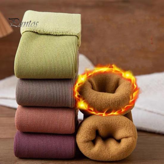 2 Pairs Women Winter Socks Mid-tube Solid Color High Elasticity Keep Warm Lightweight Comfort Warmth Daily Socks Sport Socks